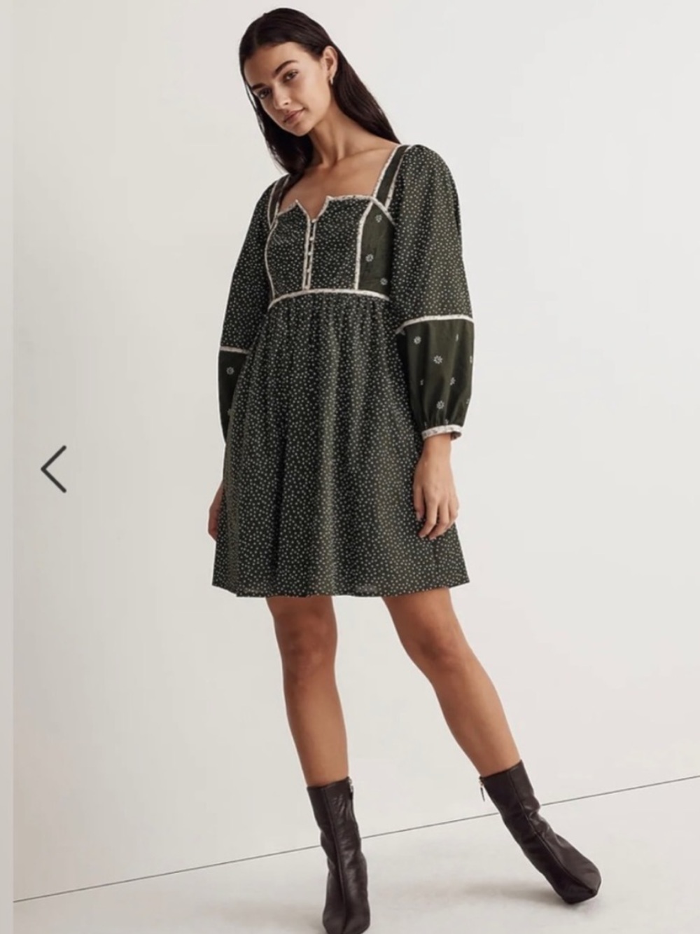 Madewell Floral Mix Square-Neck Mini Dress Green Size 10